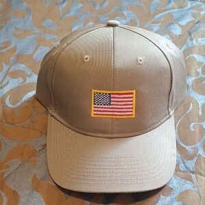 Tan Baseball Cap with American Flag Patch